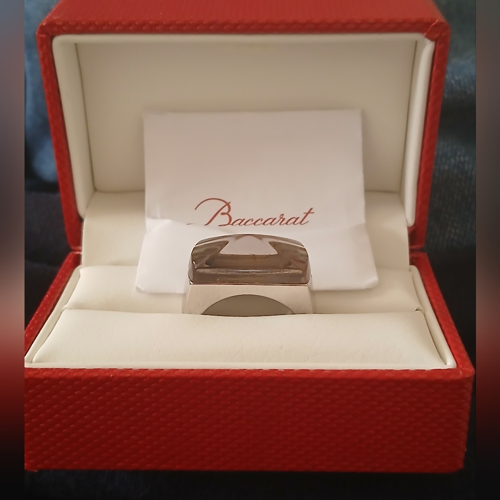 Baccarat Louxor Ring, New In Box, Crystal & Sterling Silver, Size 7.5,